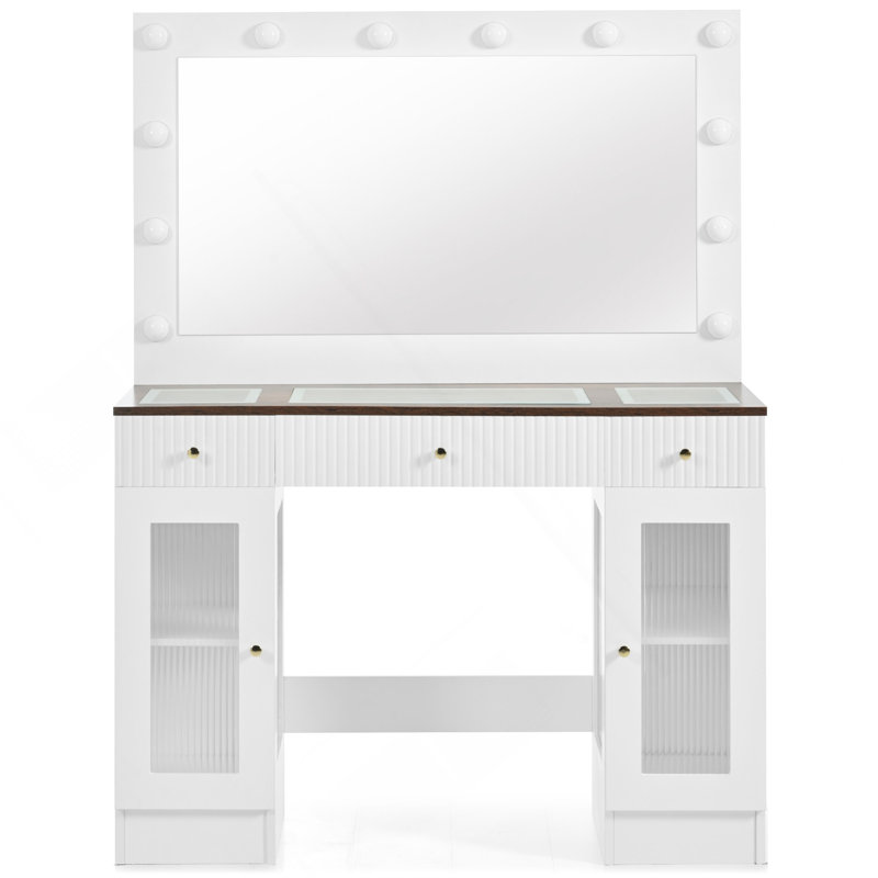 Meuble-lavabo de 43,3 po avec grand miroir et ampoules Hollywood