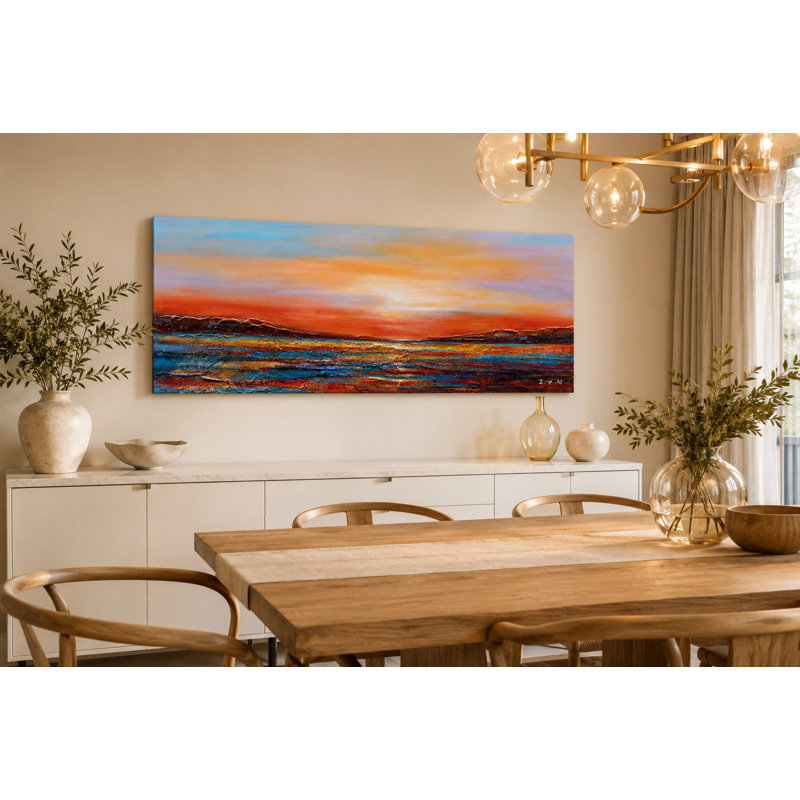 Reproduction d'art sur toile tendue, "Modern Coastal Sunset"