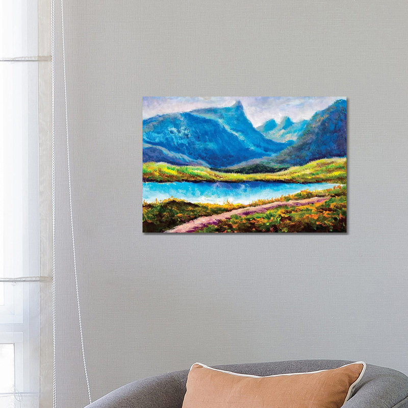 Beautiful Lake In Mountains by Valery Rybakow - Painting on Canvas, 45.72cm H x 66.04cm W x 1.91cm D, Wrapped Canvas