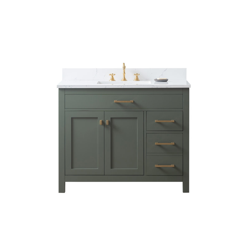 Ensemble de meuble-lavabo simple 42 po Ajhane, Vert rétro / or brossé