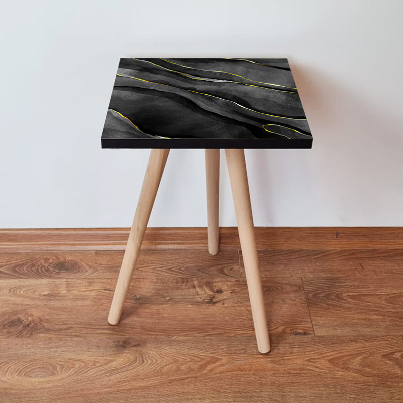 Élégante table d'appoint, design en marbre noir et or, 13,8 po x 16,5 po x 13,8 po | 100% panneau de fibres à densité moyenne avec pieds en bois de hêtre, épaisseur: 0,7 pouce | Parfait pour les salons et les chambres à coucher modernes, pièce décorative élégante et abstraite