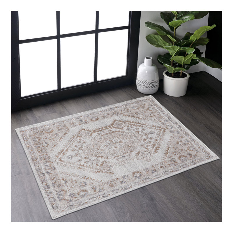 Collection Cream/Bordered Non-Shedding Living Room Bedroom Dining Home Office Stylish and Stain Resistant Area Rug
