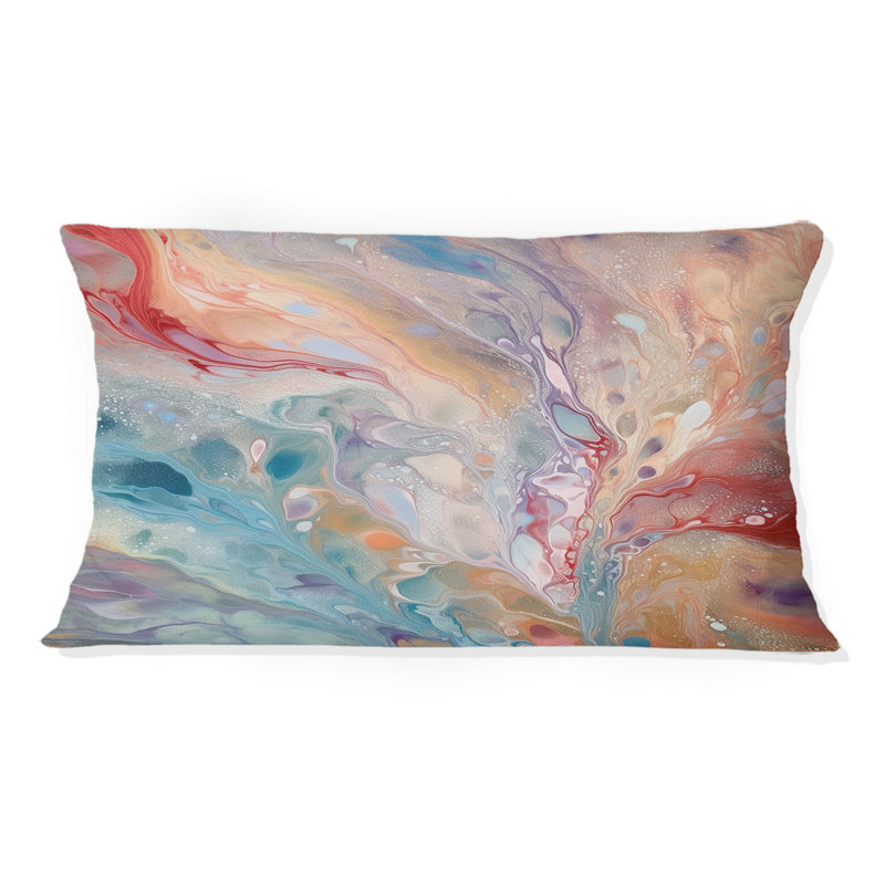 Coussin décoratif à imprimé abstrait bleu et rose