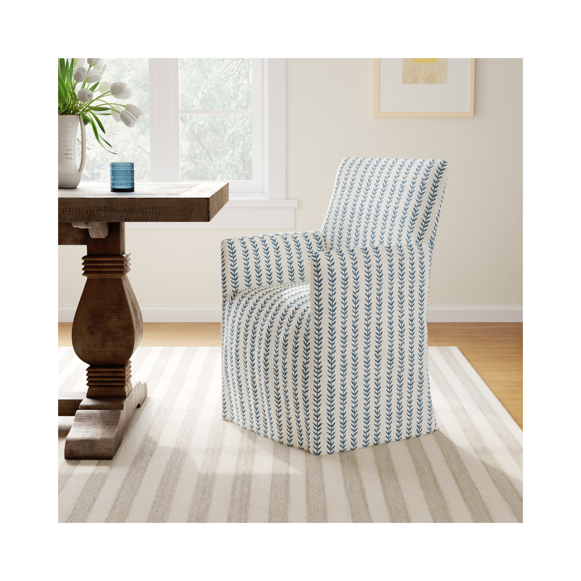 Ivanka Dining Chair, Vine Stripe Dusty Blue