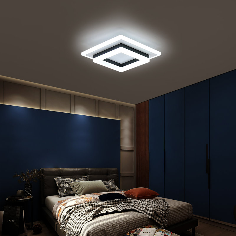 Aweys 1-Light 20cm Square LED Flush Mount Ceiling Light, Matte Black, 6500K