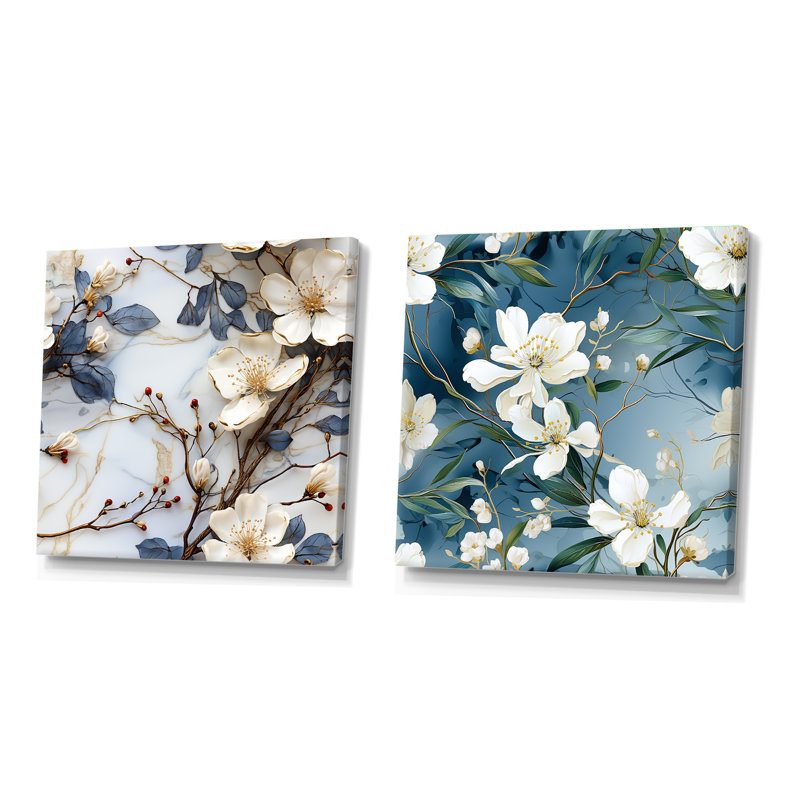 Stowmarket - Ensemble de 2 collages carrés botaniques abstraits, Toile tendue, H 36 po x l 73 po