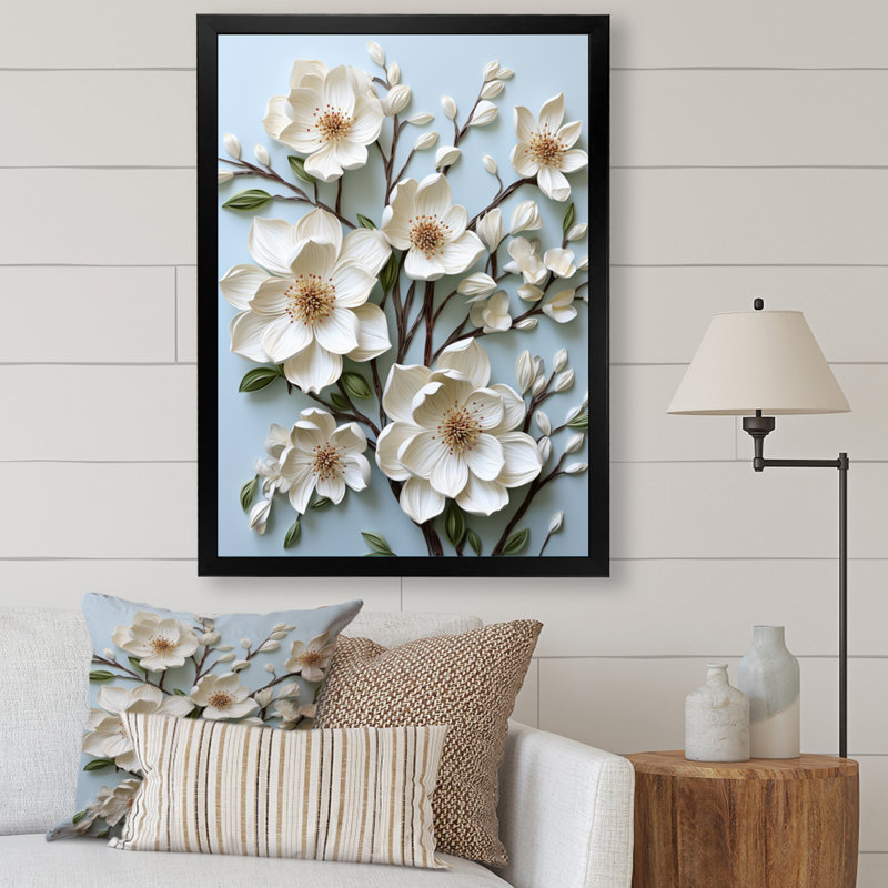 Dogwood Field Pointillism Collage IV sur toile, H 44 po x l 34 po x P 1,5 po, Cadre photo noir