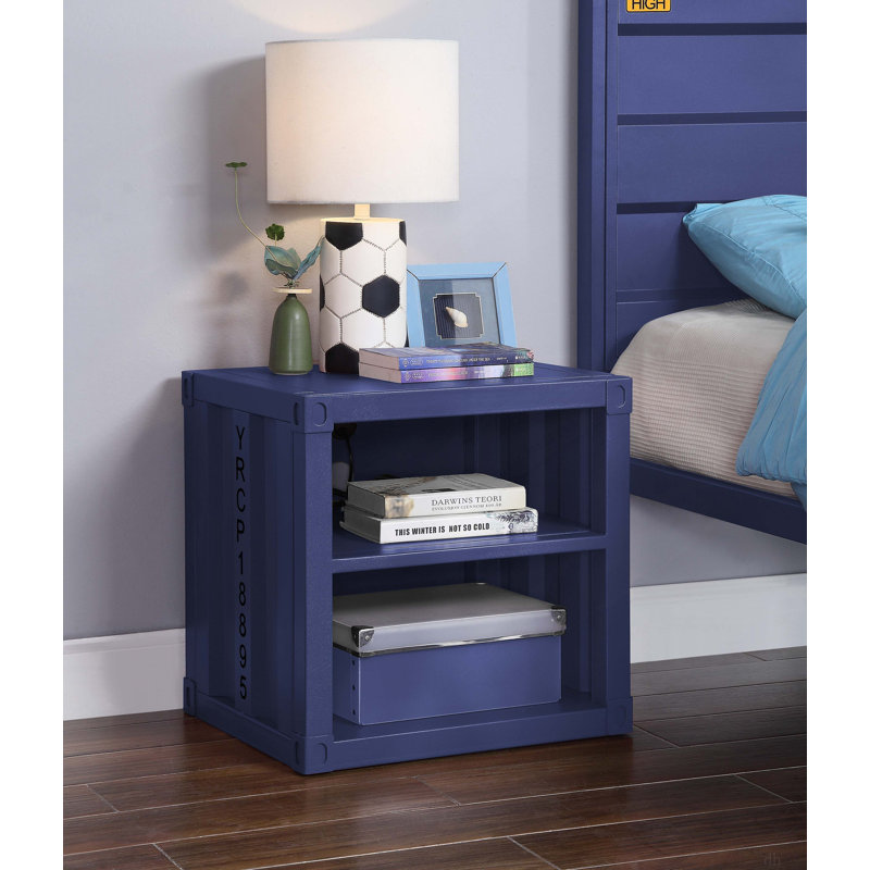 Table de chevet à finition bleue USB pour chambre à coucher et salon