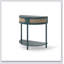 Table de bout unique en demi-lune avec porte coulissante en rotin, console élégante en demi-cercle avec 2 armoires de rangement en rotin et tablette inférieure-800146093