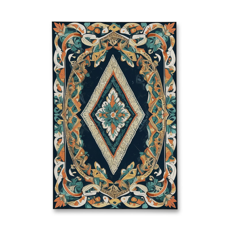 Tapis bleu tissé lavable rétro Mosso, 3'3" x 4'11"