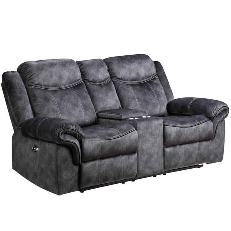 Console inclinable en granite avec accoudoirs coussinés, fonction d'inclinaison électrique, console avec porte-gobelet, chaise longue en tissu gris avec baseball inclinable, siège inclinable électrique, siège central