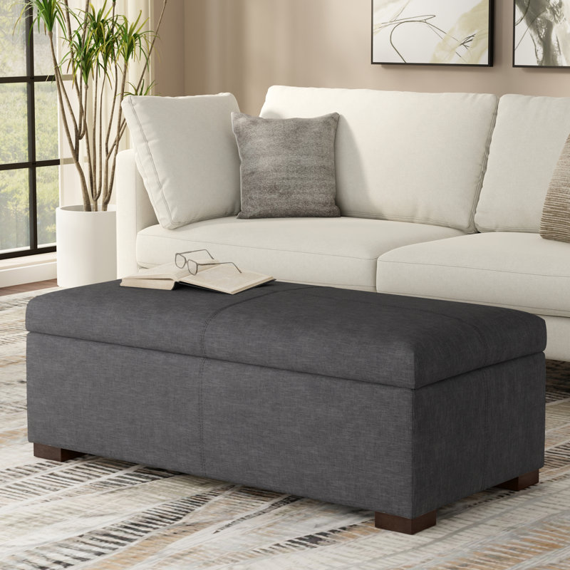 Gabbie 48"W Upholstered Polyester Linen Contemporary Rectangular Lift-Up Storage Ottoman Bench with Hidden Storage