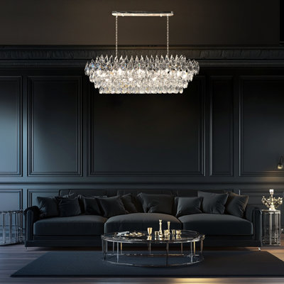 Lustre rectangulaire en cristal de luxe 14 lumières à intensité variable