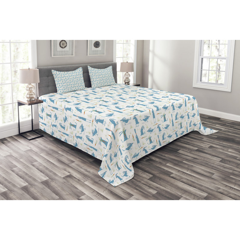 Adylene Blue/Orange/White Microfiber Bedspread Set, 220 x 264 cm