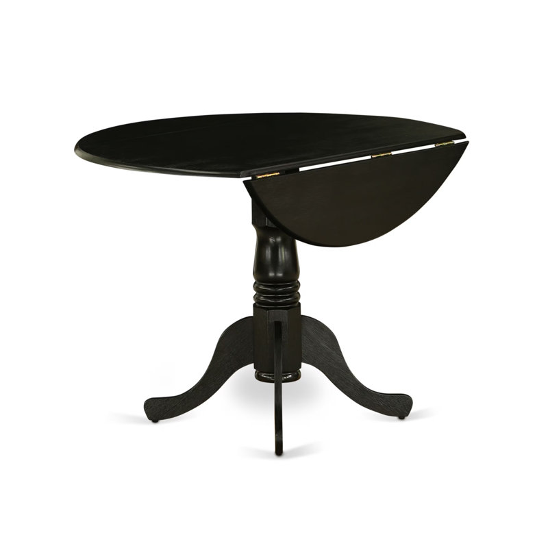 5 Piece Kitchen Table Set for 4 Includes a Round Dining Room Table with Dropleaf and 4 Black Linen Fabric Upholstered Chairs, Black