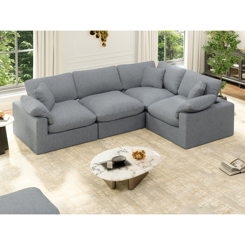 Canapé en tissu Hidehisa, Gris, H 25,2 po x l 110,8 po x P 64,9 po, 4