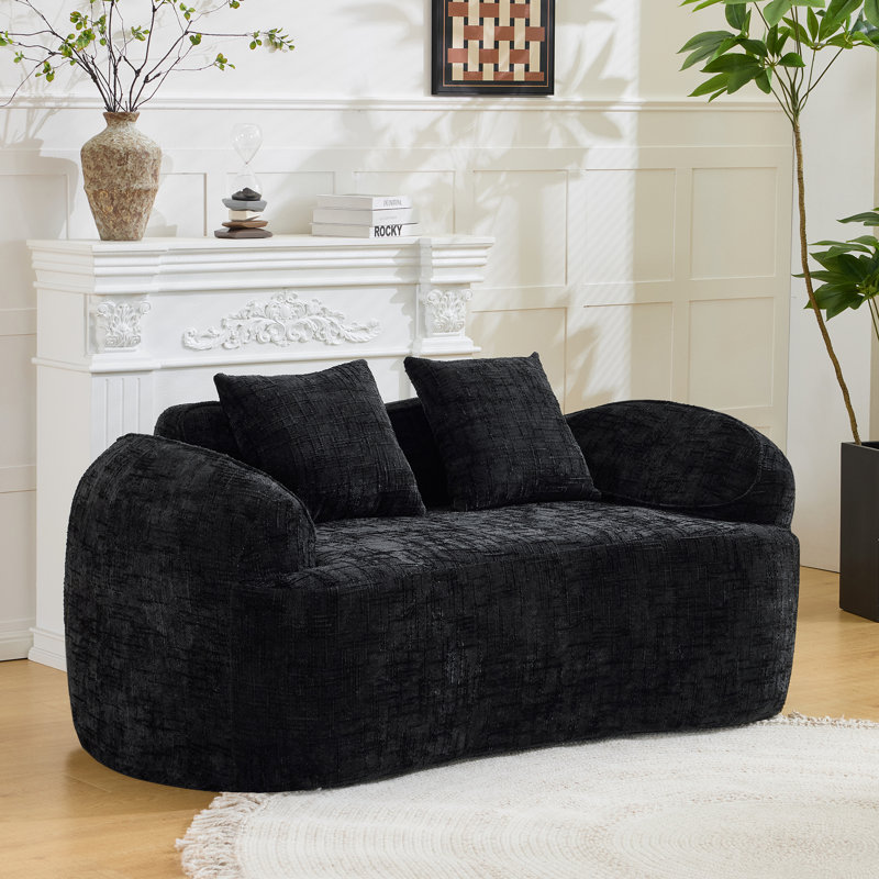 Compression Sofas, Black Chenille Foam Spring Modern Compact Loveseat