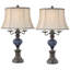 Fanale Blue Marble 31" Gunmetal with Blue Marble Table Lamp with USB Port