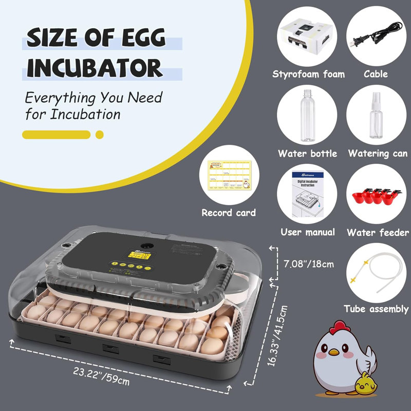 Incubateur à 70 œufs avec incubateurs, contrôle automatique de la température et de l'humidité de l'œuf, capacité de 70 œufs à couver, œufs de poule, œufs de canard, réglage de la température et alarmes