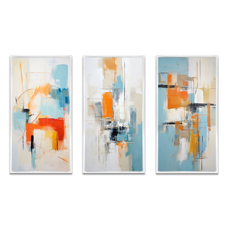 «Ephemeral Silence Minimal Abstract II», ensemble de 3 reproductions, Cadre flottant blanc, H 40 po x l 60 po