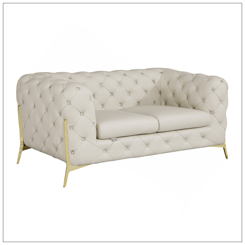 Causeuse en cuir italien 100% Global United, Beige, Gold