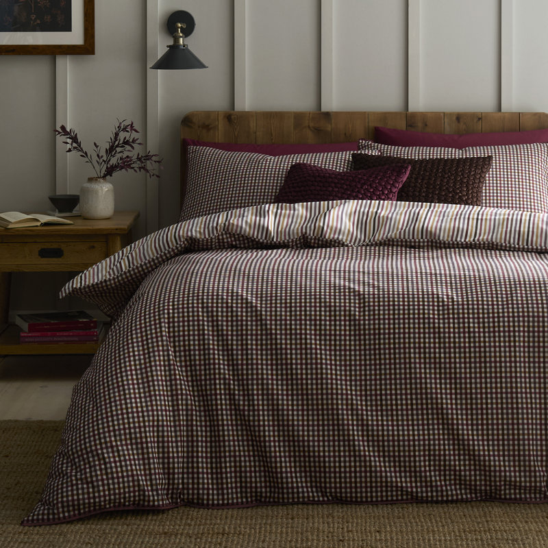 Micro Check Cotton Striped Duvet Cover Set, King Size Bed (230 x 220 cm)