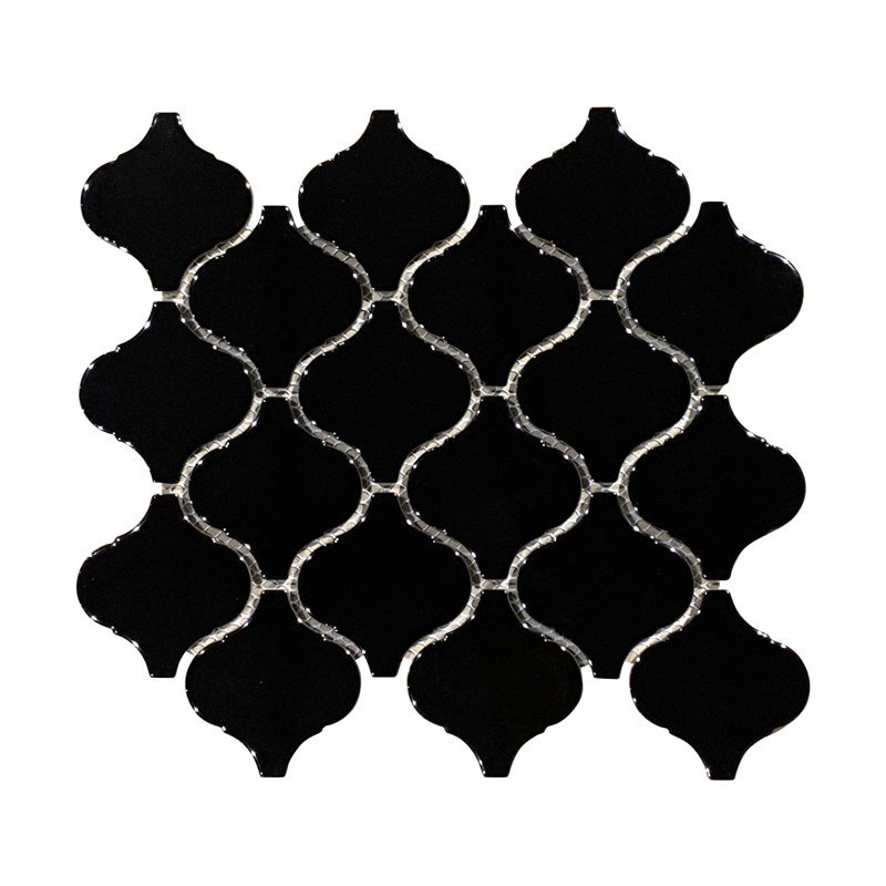 3" x 3" Porcelain Arabesque Mosaic Tile, Black
