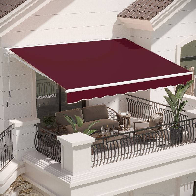 AECOJOY Manual Retraction Slope Patio Awning, 156" W x 120" D, Wine Red, Solid Color