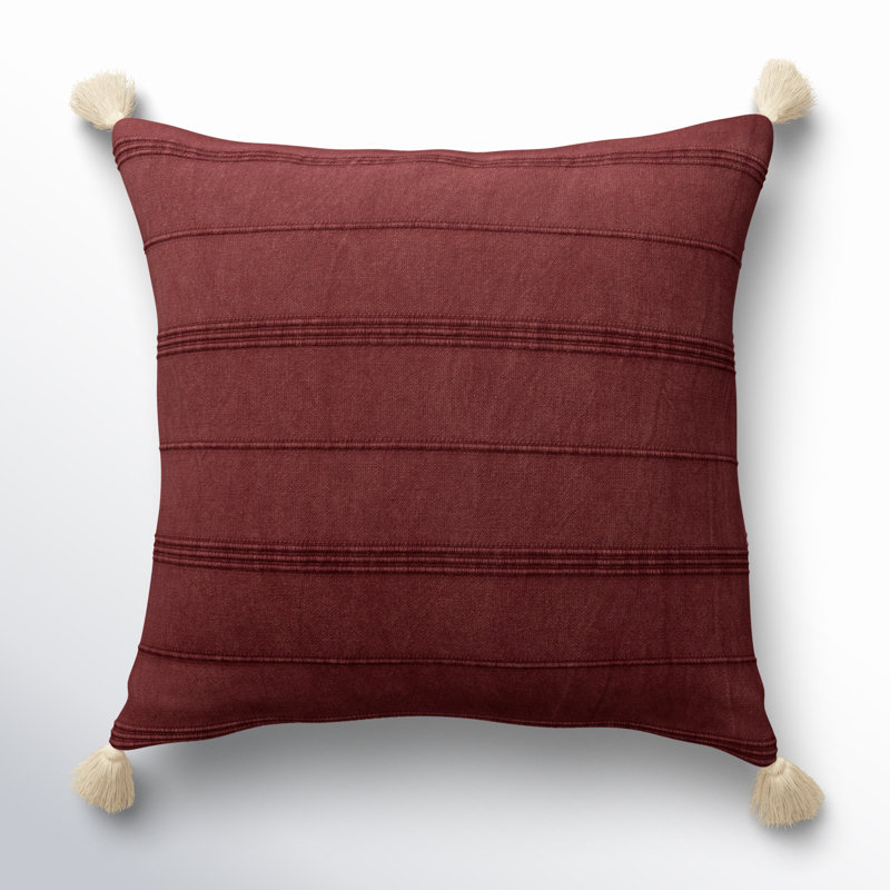 Danica Farmhouse Striped 100% Turkish Cotton Throw Pillow, Red, Down