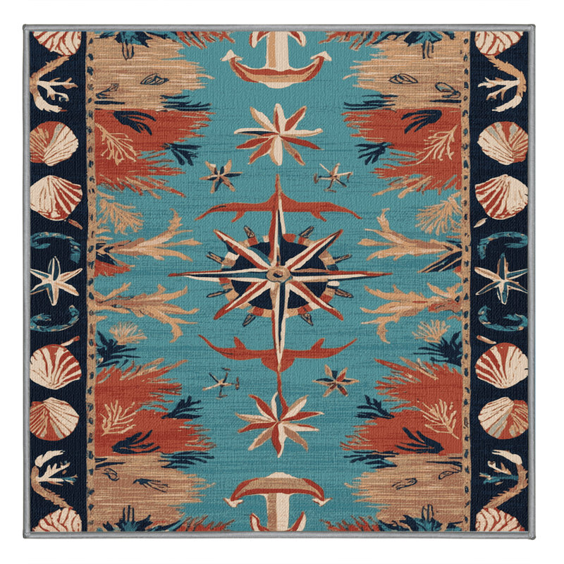 Washable Caribbean themes Nautical Area Rug, Square 8'