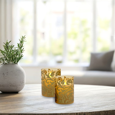 Gold Jacquard Battery Operated Glass LED Candles