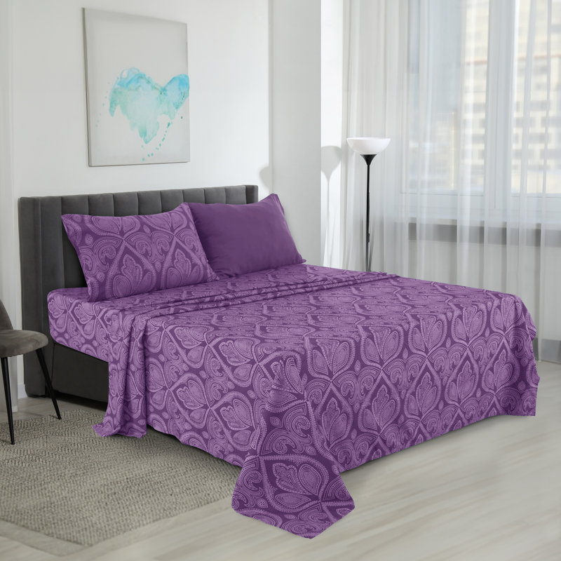 Ensemble de draps en microfibre Lux Hotel, Ensemble de draps pour lit double + un drap-housse, Mauve