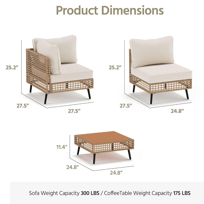  7-Piece Outdoor Patio Conversation Set, Beige, Oak