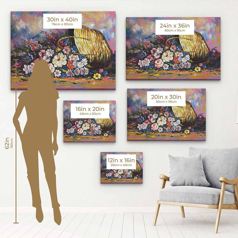 Arrilla fleurs dans le panier - peinture, H 12 po x l 16 po, Cadre noir