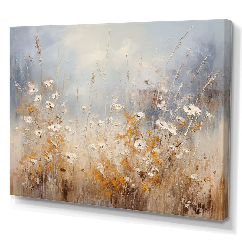 Beige et gris Meadows brise - art mural grand prairie, H 32 po x l 16 po x P 1 po, Toile tendue