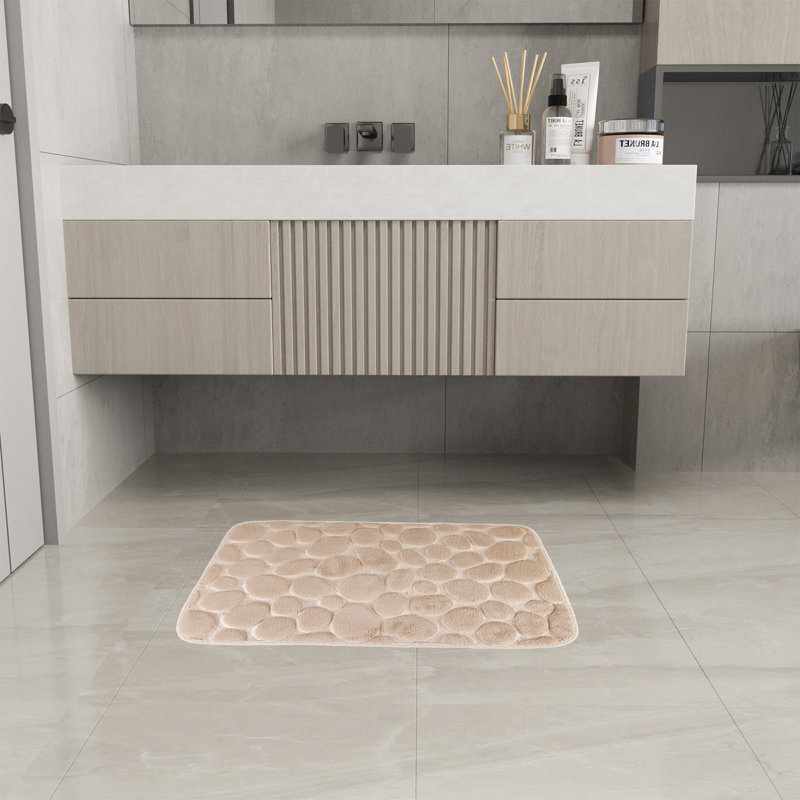 Ensemble de 2 tapis de bain en mousse viscoélastique, tapis de bain antidérapant et tapis de toilette en U, très doux et absorbant l'eau, beige