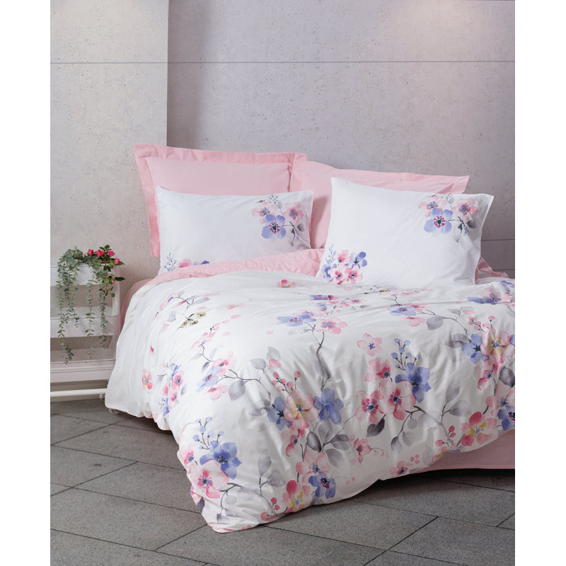 100% Cotton Ranforce Single Quilt Cover Set, Pink & White & Purple, 63.0 x 86.6 inches | Machine Washable, 145 Thread Count, Envelope & Button Closure | Soft, Durable, Stylish Bedding for Cozy Bedrooms