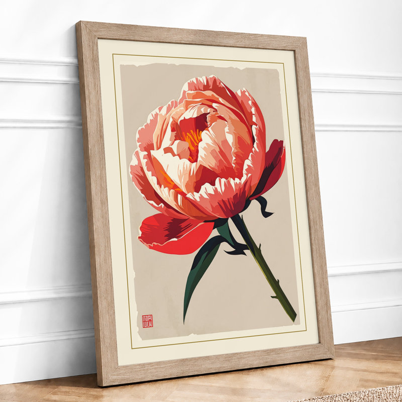 Peony In Bloom Botanical - Print, A1 - 84.1 x 59.4 cm, Oak