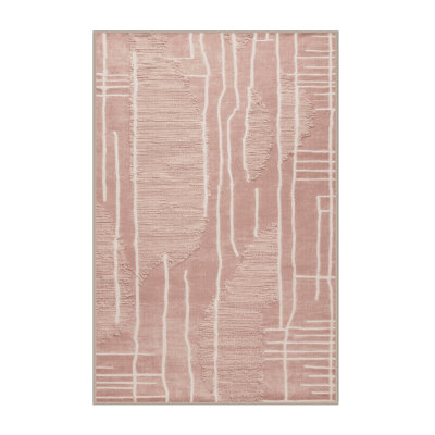 Machine Washable Abstract Pink Area Rug