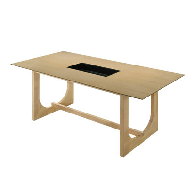 Table de salle à manger à aspect naturel - Base de table rectangulaire double en forme de U faite de matériaux solides avec détails en grain riche 30 po x 71 po x 35 po, 87 lb repas texturé U 71 po x 30 po x 35 po, lb