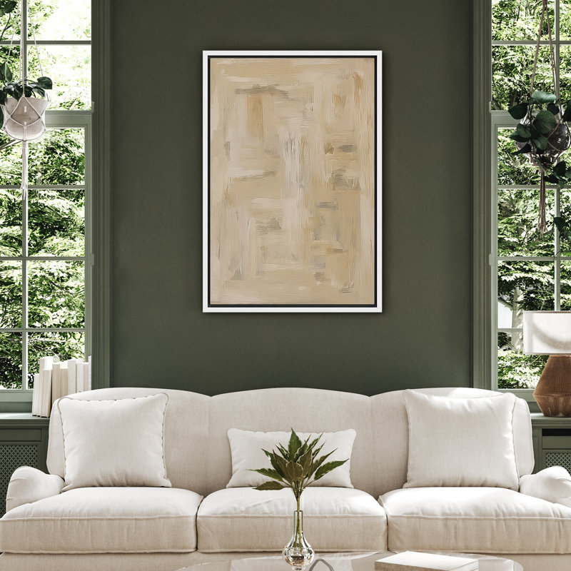 Reproduction abstraite neutre encadrée d'art mural sur toile pour la décoration du salon, H 24 po x l 16 po, Blanc