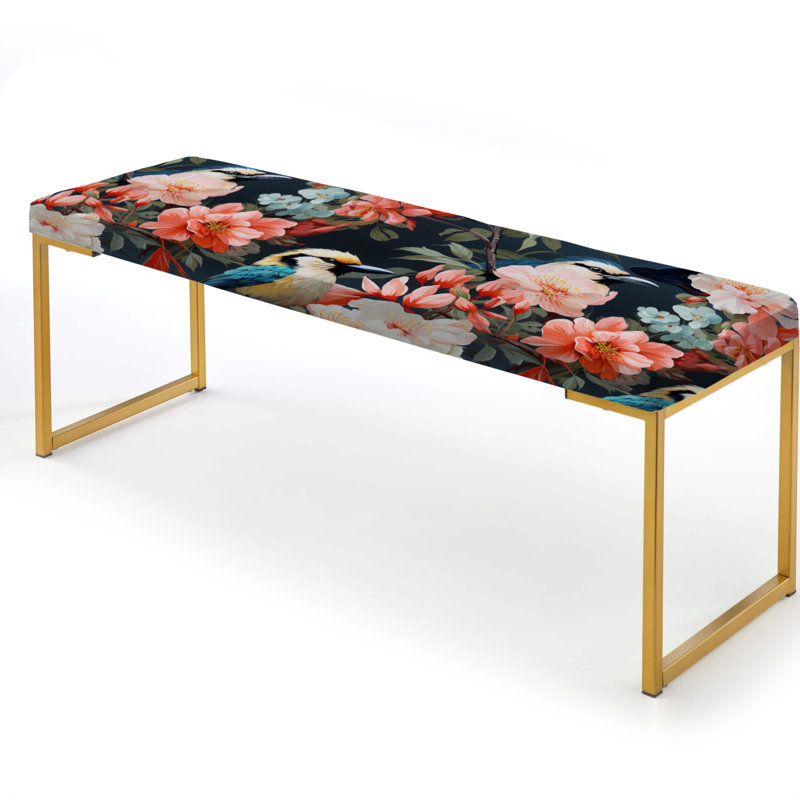 Cabello - Floral Upholstered Gold Bench