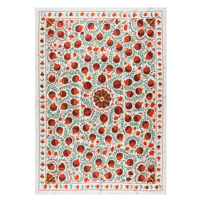 60x84 in Embroidered Silk Wall Hanging. Modern Handmade Tapestry. Decorative Bedspread