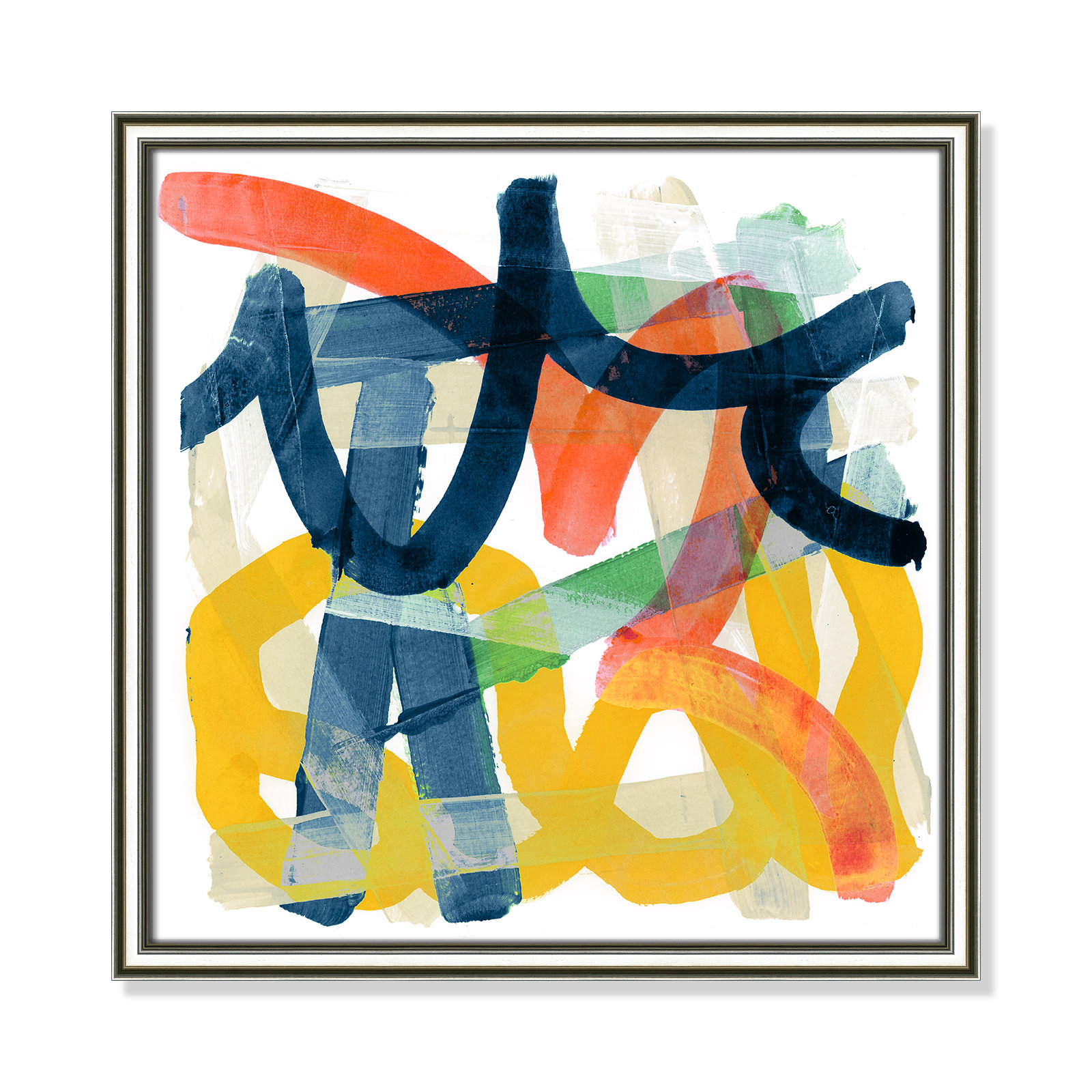 Shuffling by Cartissi - Picture Frame Painting, Silver Framed, 18.25" H x 18.25" W x 0.88" D