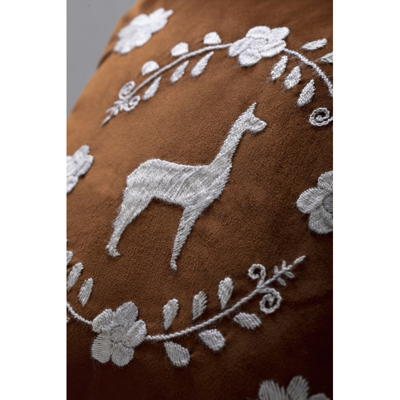 Llama Hand Embroidered Decorative Throw Pillows by Andean, In Stock, Brown/White