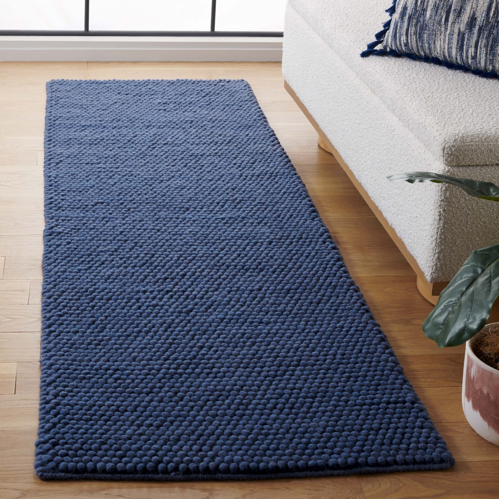 Elle Navy Blue Hand-Woven Wool Rug, Runner 2'3" x 8'