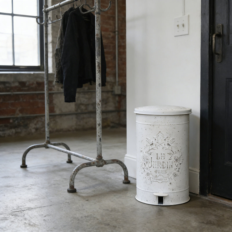 Vintage Pedal Bin Rubbish Bin Waste Basket Dustbin,Round Bathroom Waste Bin for Bathroom - 17L, White