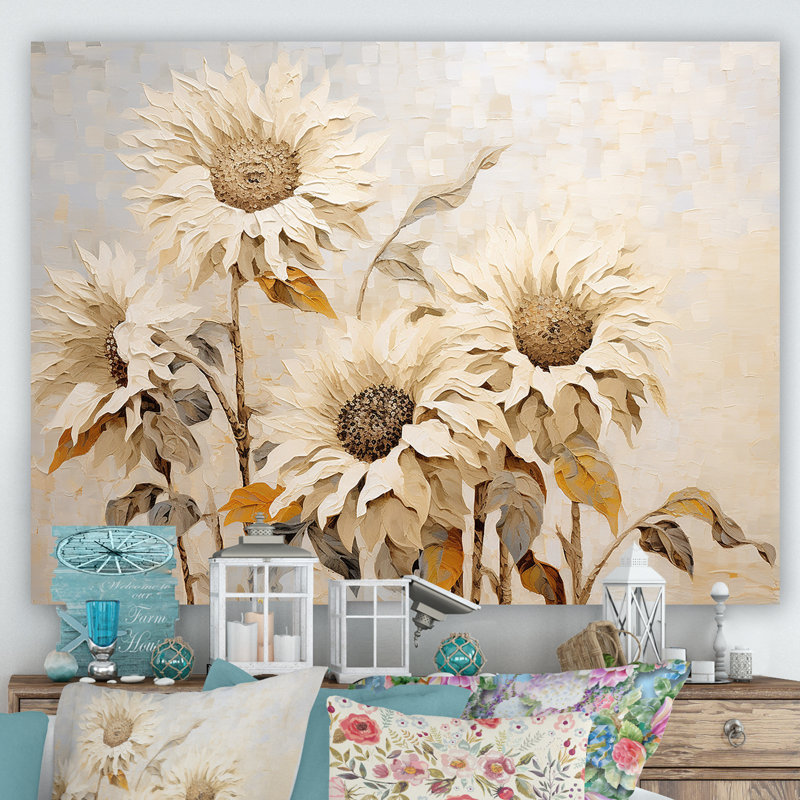«Vintage Sunflowers Florescence I - Sunflowers», reproduction sur toile encadrée, Toile tendue, H 30 po x l 40 po x P 1,5 po