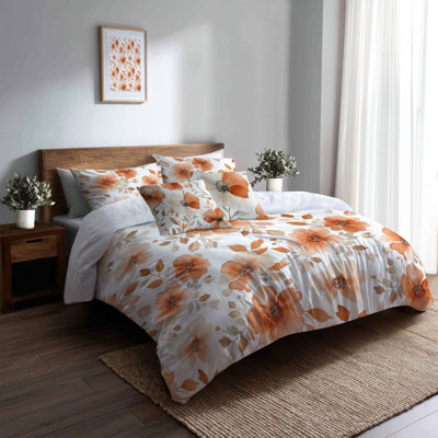 Ensemble d'édredon floral de 6 - Terra Bloom rouge avec taies décoratives et coussins décoratifs