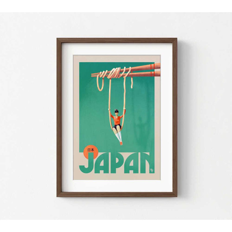 Affiche de voyage au Japon: art mural rétro de style Mid-Century, H 56 po x l 42 po, Impression encadrée avec passe-partout